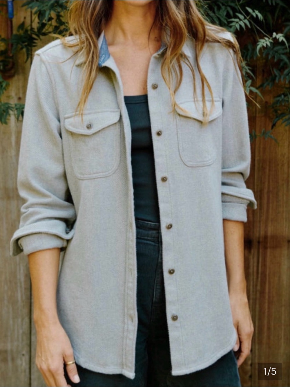 Outerknown Light Gray Button-Down Shirt Jacket